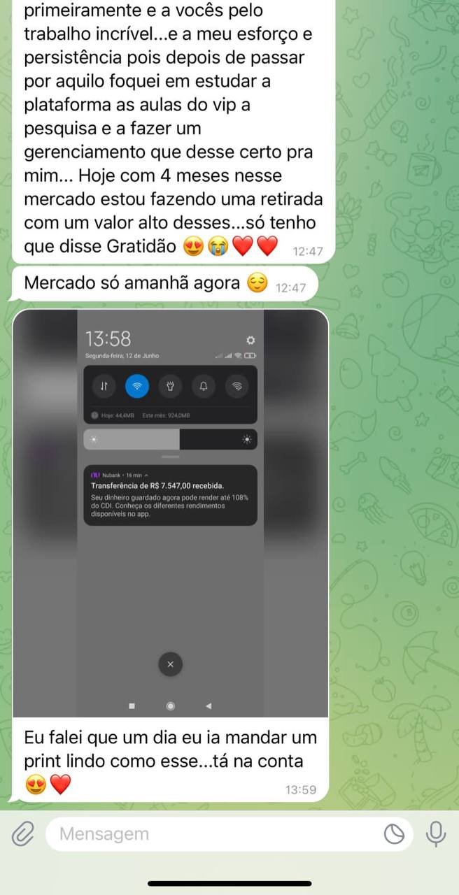 Depoimento real de cliente 4 com lucros usando o Imperador Trader